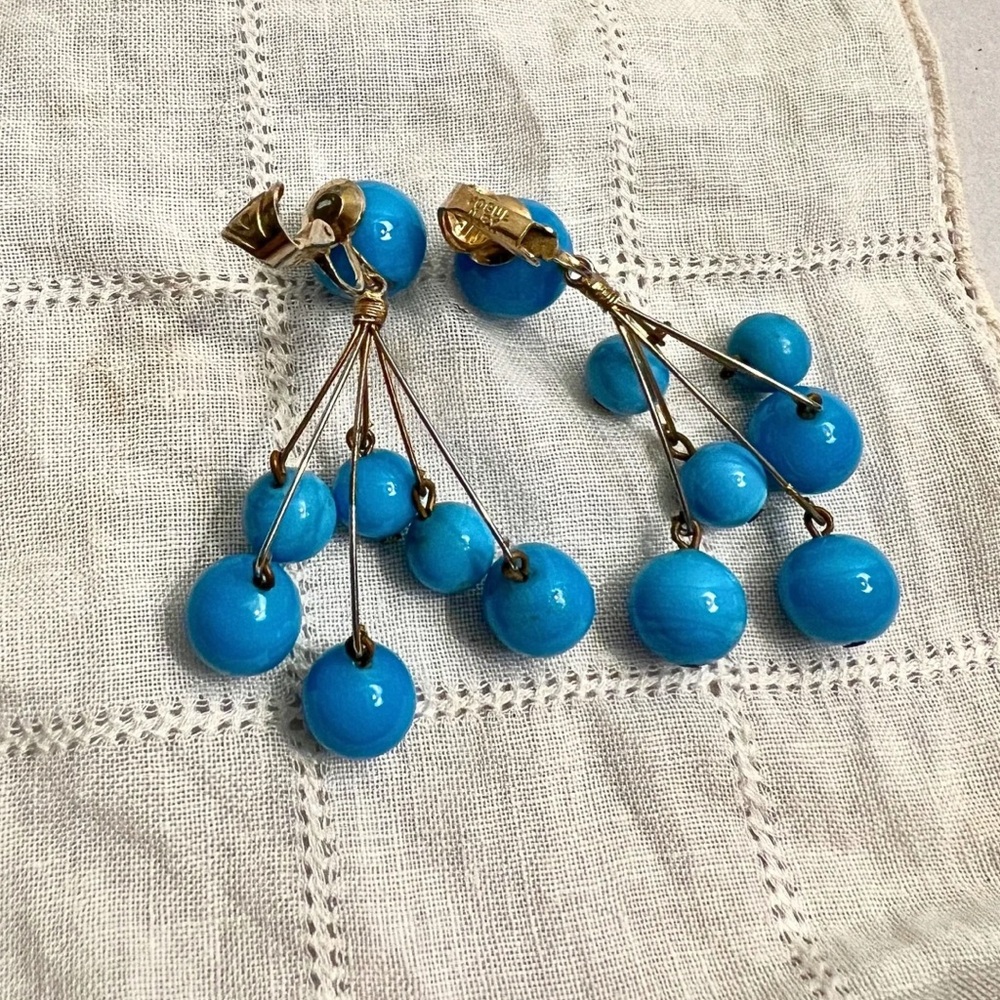 VOGUE JLRY 50s-60s Atomic Earrings Drop Dangle Spray Blue Glass Clip On VNTG